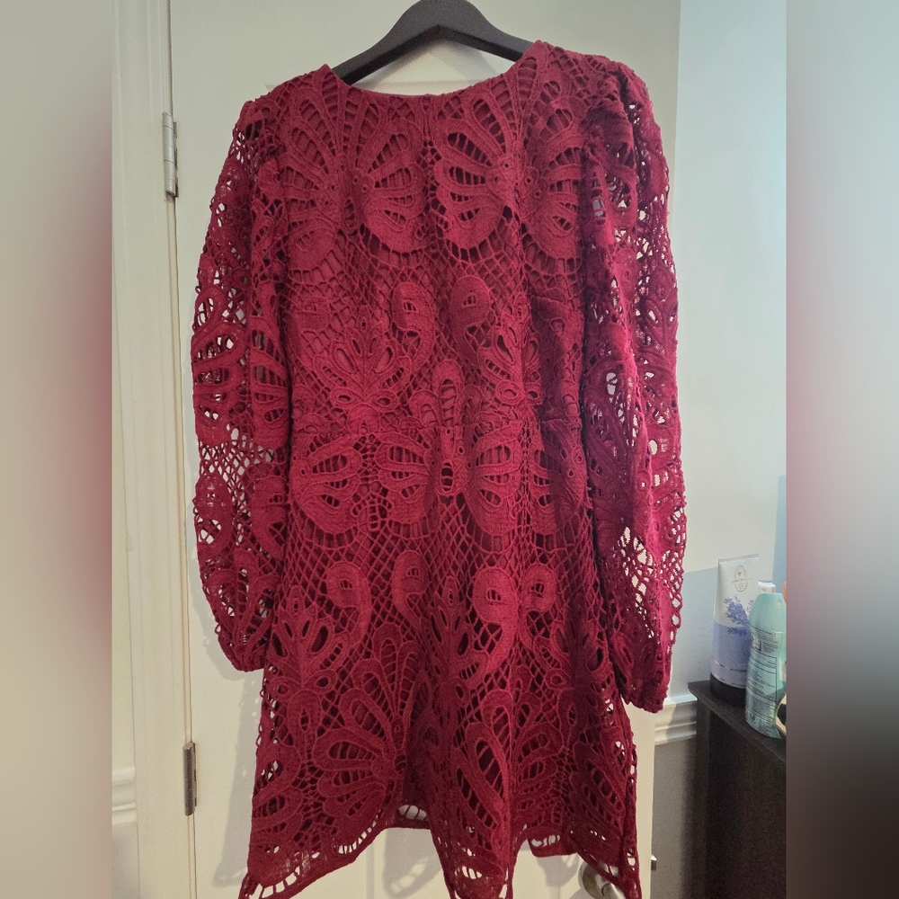 Flying Tomato Burgundy Lace Long Sleeve Dress